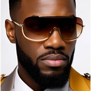 Shield Sunglasses‎ XXL Men Sunglasses Gold Frame Fashion Shades Street Festival